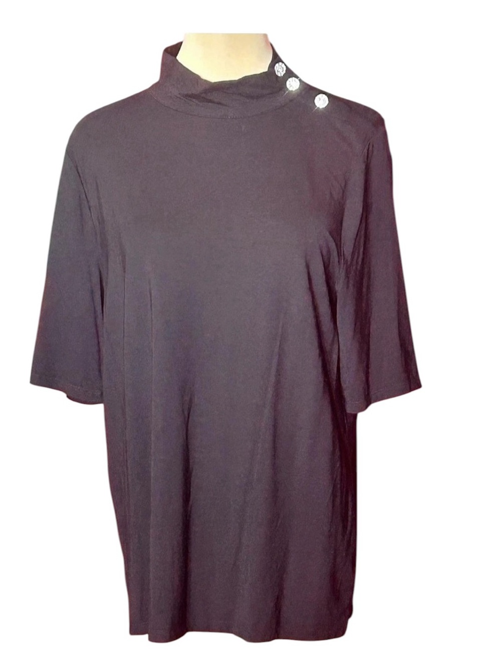 Talbots Button Shoulder Mockneck Top Black Size Large
